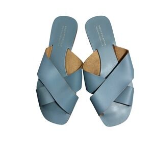 Saks Fifth Avenue Light Blue Leather Crossover Slide Sandals Made in ItalySize 8